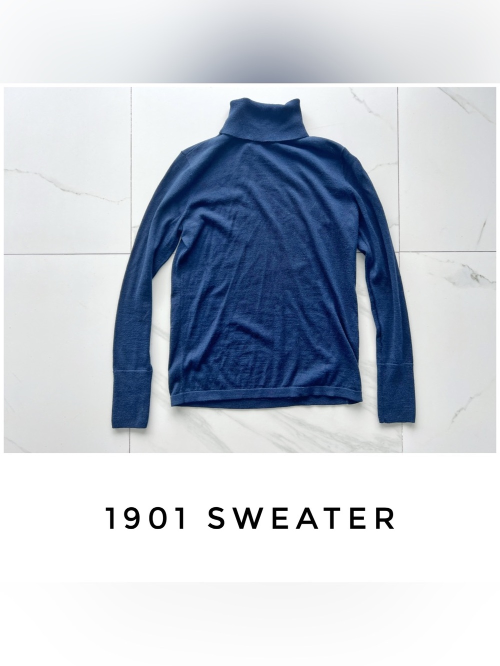 1901 sweater size Medium blue merino wool turtleneck